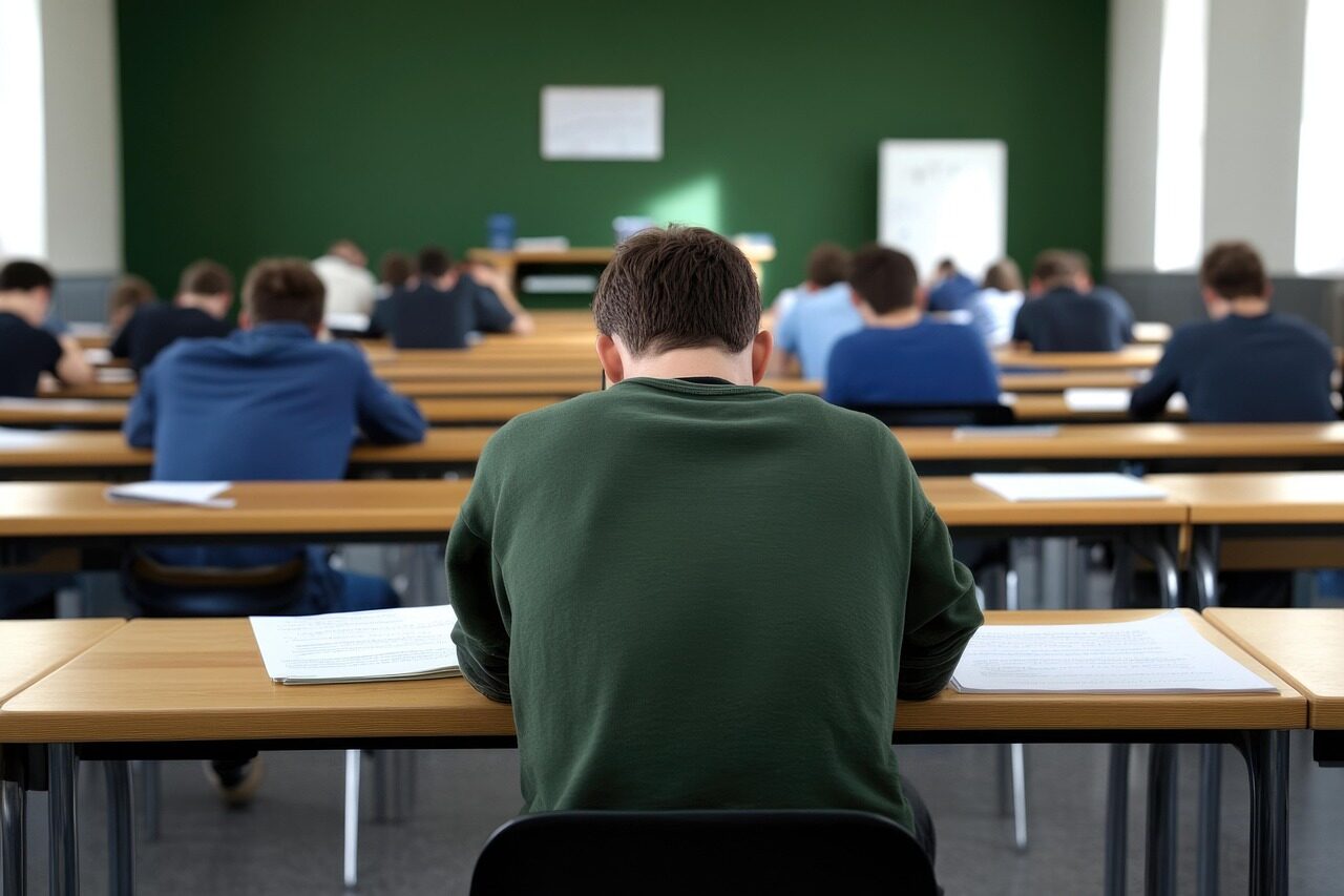 students making exam viewed from the back